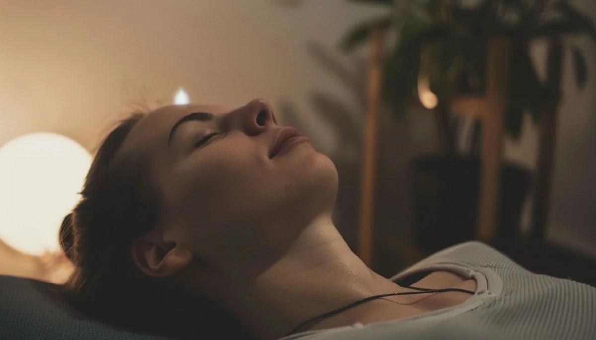 A woman in her 30s enjoying a scalp massage for hair growth and stress relief. A woman in her 30s enjoying a scalp massage for hair growth and stress relief.